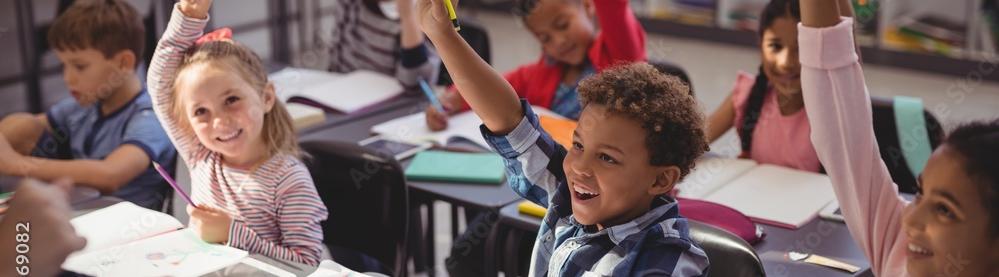 Students raising their hands in classes